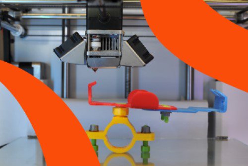 Summer Showcase 2019 branding over an image of a 3D printing machine